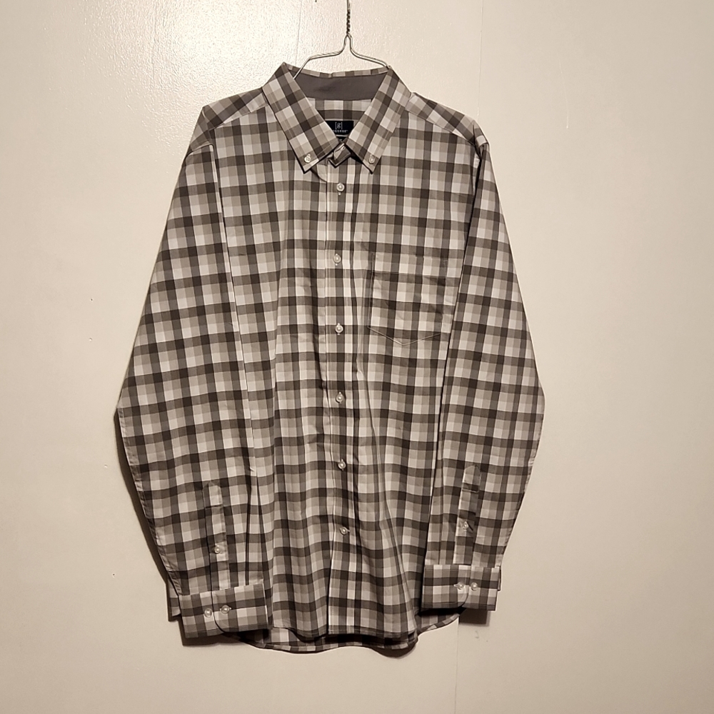 George long sleeve stretch poplin shirt,size Large (42-44), Gray & White